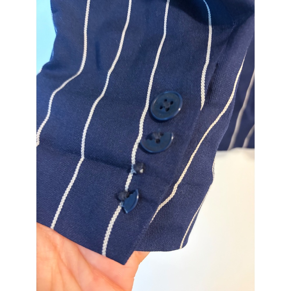 Lauren Ralph Lauren Navy Pinstripe Monogram Blazer Jacket Size 8 - Picture 7 of 8